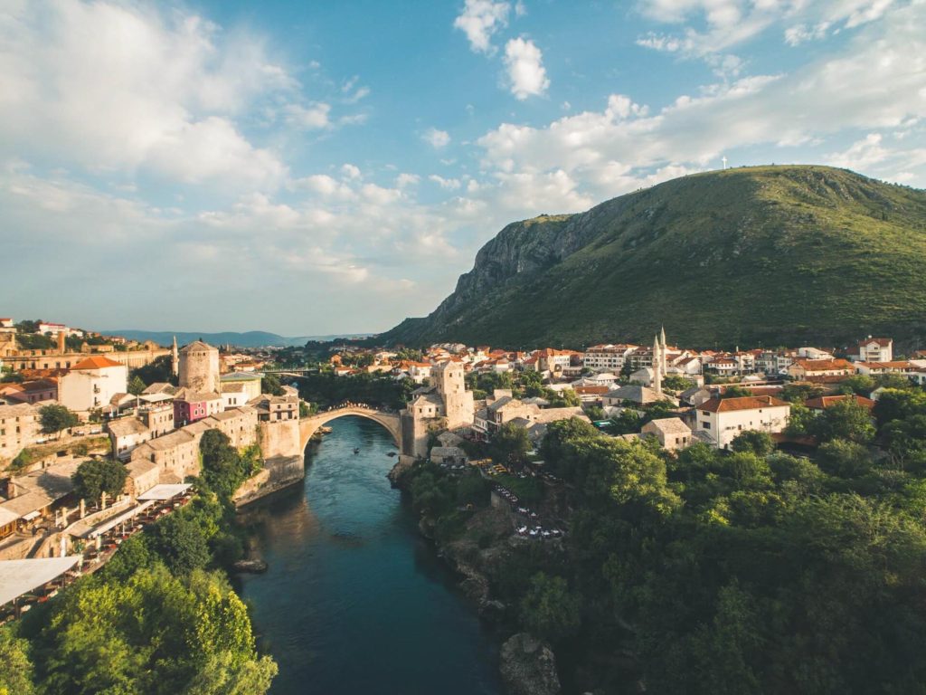 Tour of Montenegro Croatia and Bosnia we drive towards the old town of Mostar